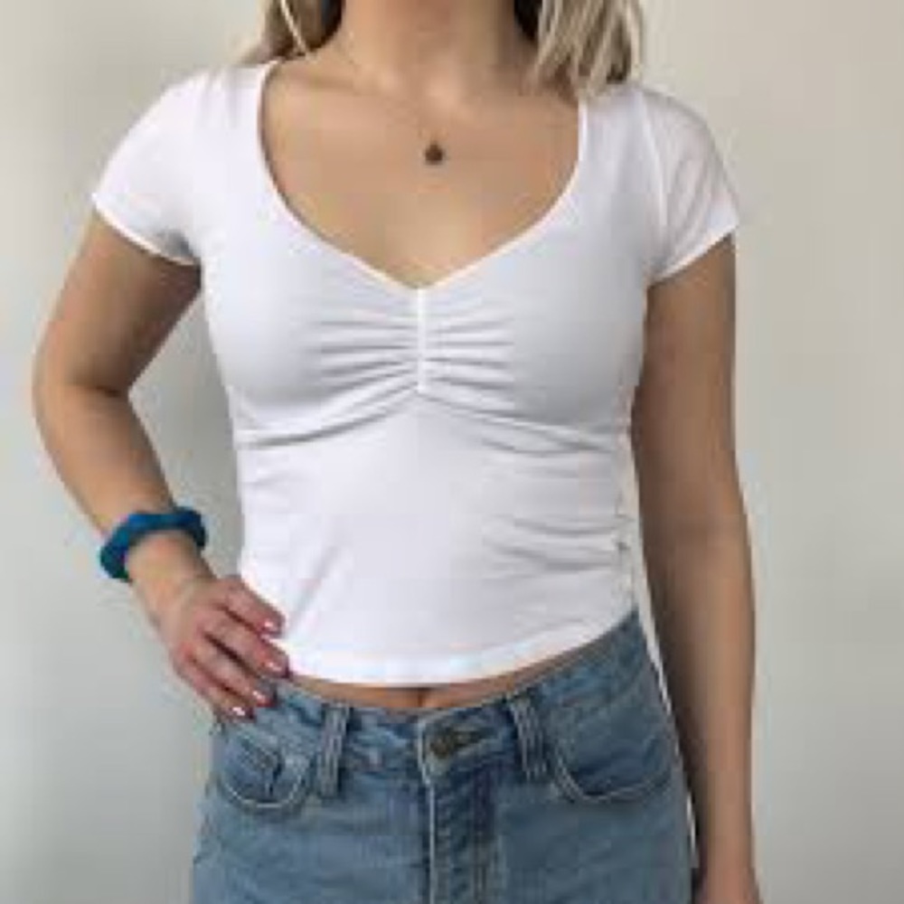 Brandy Melville White Scrunched Crop Top